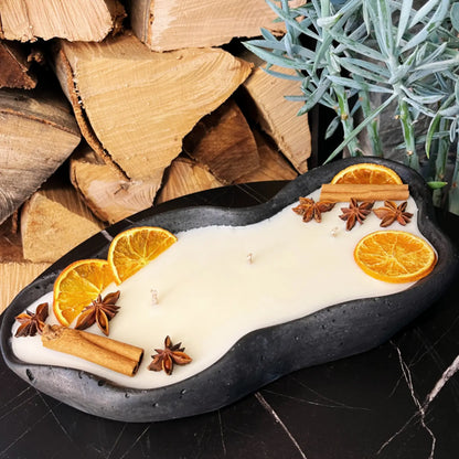 Handgemachte Betonduftkerze ’Wave: Grey or Black’ Bio Sojawachs mit Vanilla Toffee Duft - Betondekoration