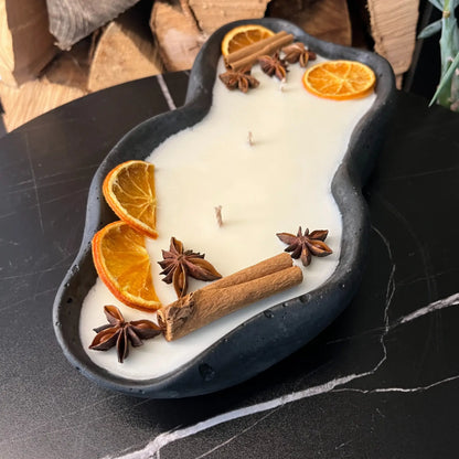 Handgemachte Betonduftkerze ’Wave: Grey or Black’ Bio Sojawachs mit Vanilla Toffee Duft - Betondekoration