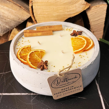 Handgemachte Betonkerze ’Big Grey’ 3x Baumwolldocht mit Duft Vanilla Toffee von DochtFreunde - Duftkerze