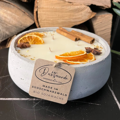 Handgemachte Betonkerze ’Big Grey’ 3x Baumwolldocht mit Duft Vanilla Toffee von DochtFreunde - Duftkerze