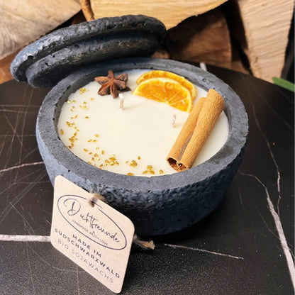 Handgemachtes Betonkerzen-Set 4x Schwarz ’Black Cinnamon’ - Stilvolle Sojawachskerze für Ihr Zuhause. Aromatherapie