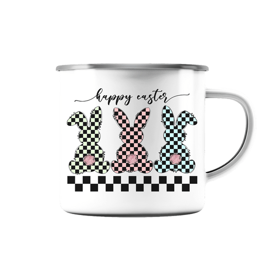 Happy easter 3 Hasen Racing - Emaille Tasse (Silber) - HalloGeschenk.de #geschenkideen# #personalisiert# #geschenk#