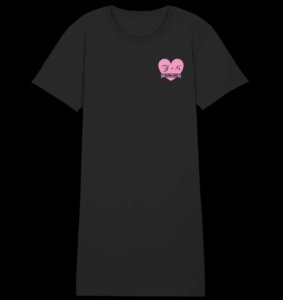 Herz mit Botschaft • 4 Versionen • Ladies Premium T-Shirt Kleid aus Bio-Baumwolle S-2XL • Exklusivdesign • personalisiert • Brustdruck