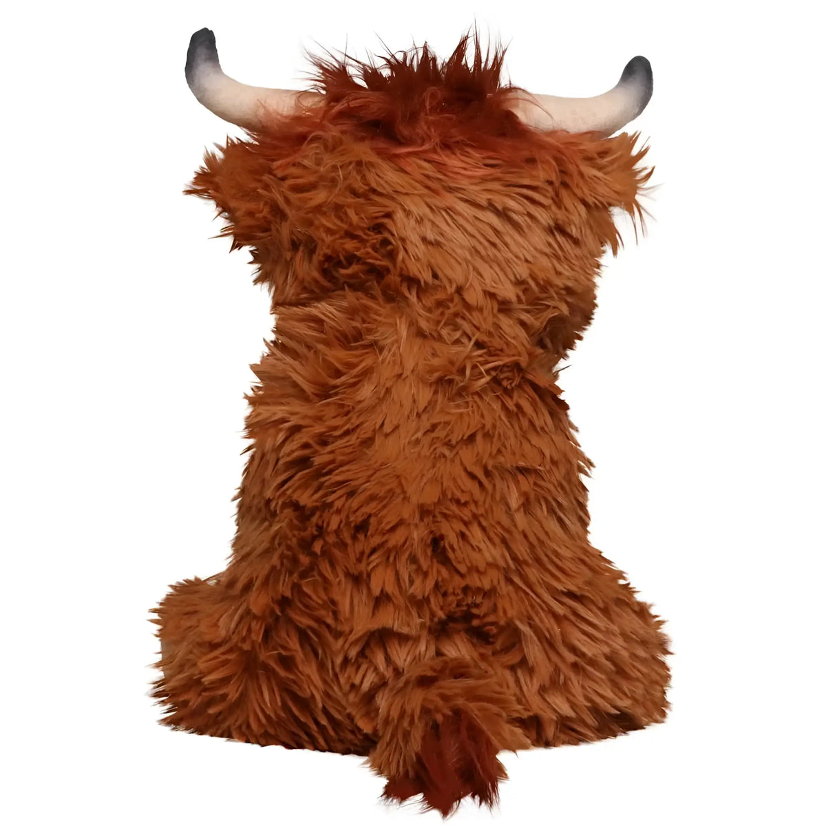 A plush brown hochlandrind bobby stofftier mit langem zottelfell und gebogenen hörnern