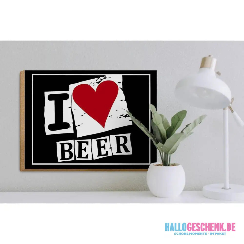 Holzschild 40x30cm I Love Beer Bier Herz