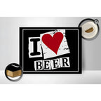 Holzschild 40x30cm schwarz mit i lieb beer design in weiß und rotem herz für bierliebhaber