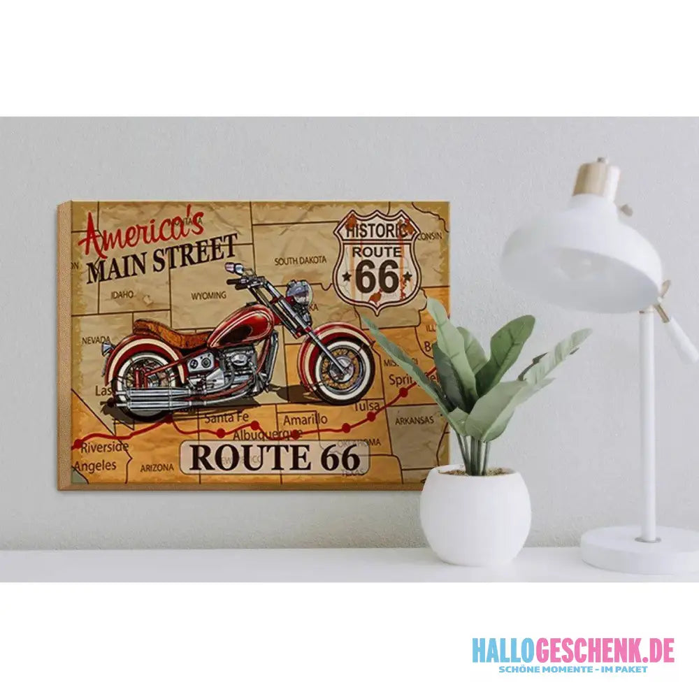 Holzschild Motorrad 40x30cm America`s main street route 66 Schild