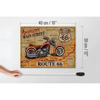 Holzschild motorrad 40x30cm mit vintage route 66 karte und rotem chrom motorrad auf gealtertem papier