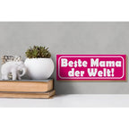 Vibranter pinker holzschild 27x10cm mit weißem text beste mama der welt und dünnem holzrahmen zur deko