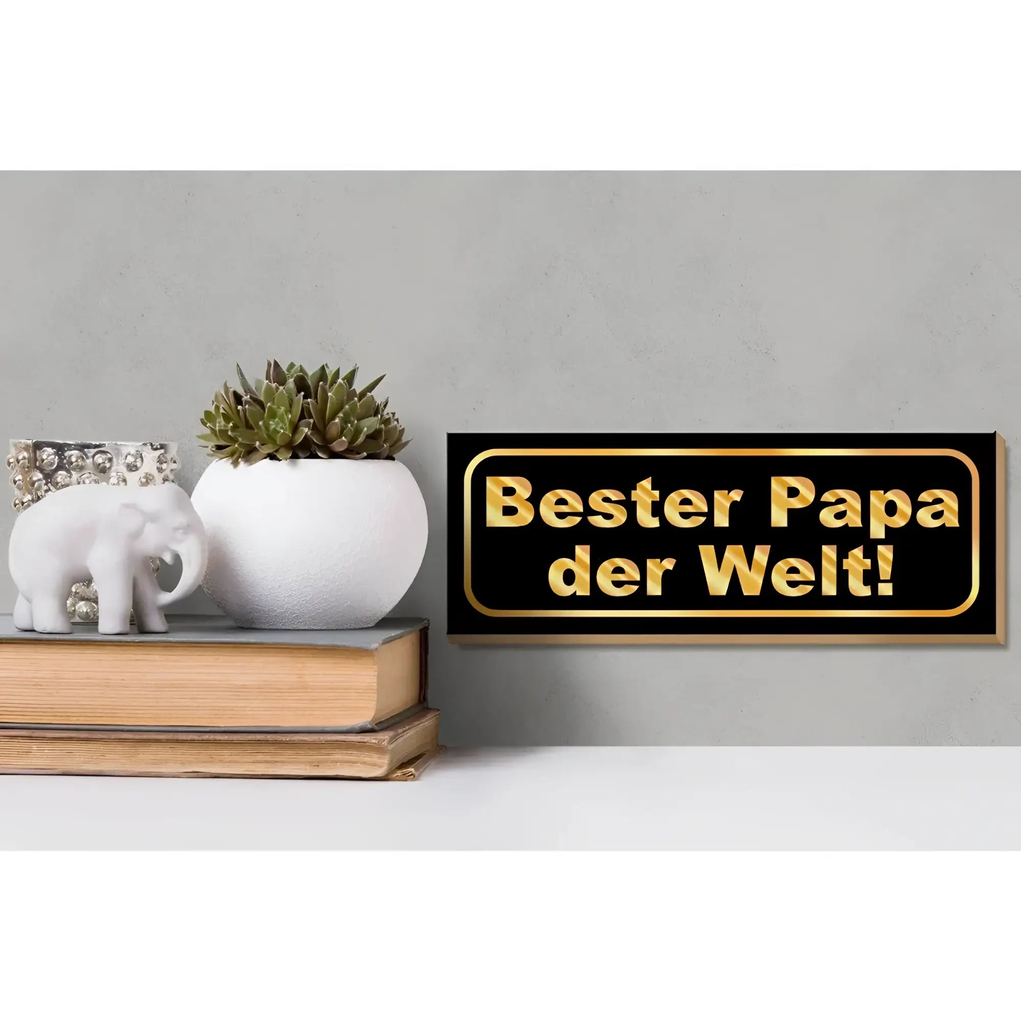 Schwarzes holzschild 27x10cm mit goldener schrift bester papa der welt und dünnem rahmen als geschenk deko
