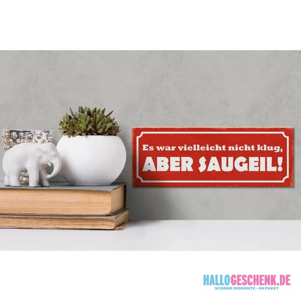 Holzschild Spruch 27x10cm Es war nicht klug aber saugeil
