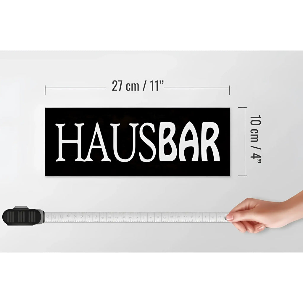 Schwarzes holzschild 27x10cm mit weißer hausbar beschriftung für küche alkohol und kneipendeko