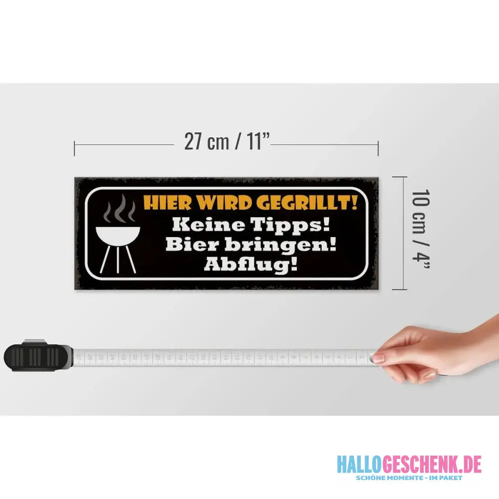 Holzschild Spruch 27x10cm Hier wird gegrillt Bier bringen