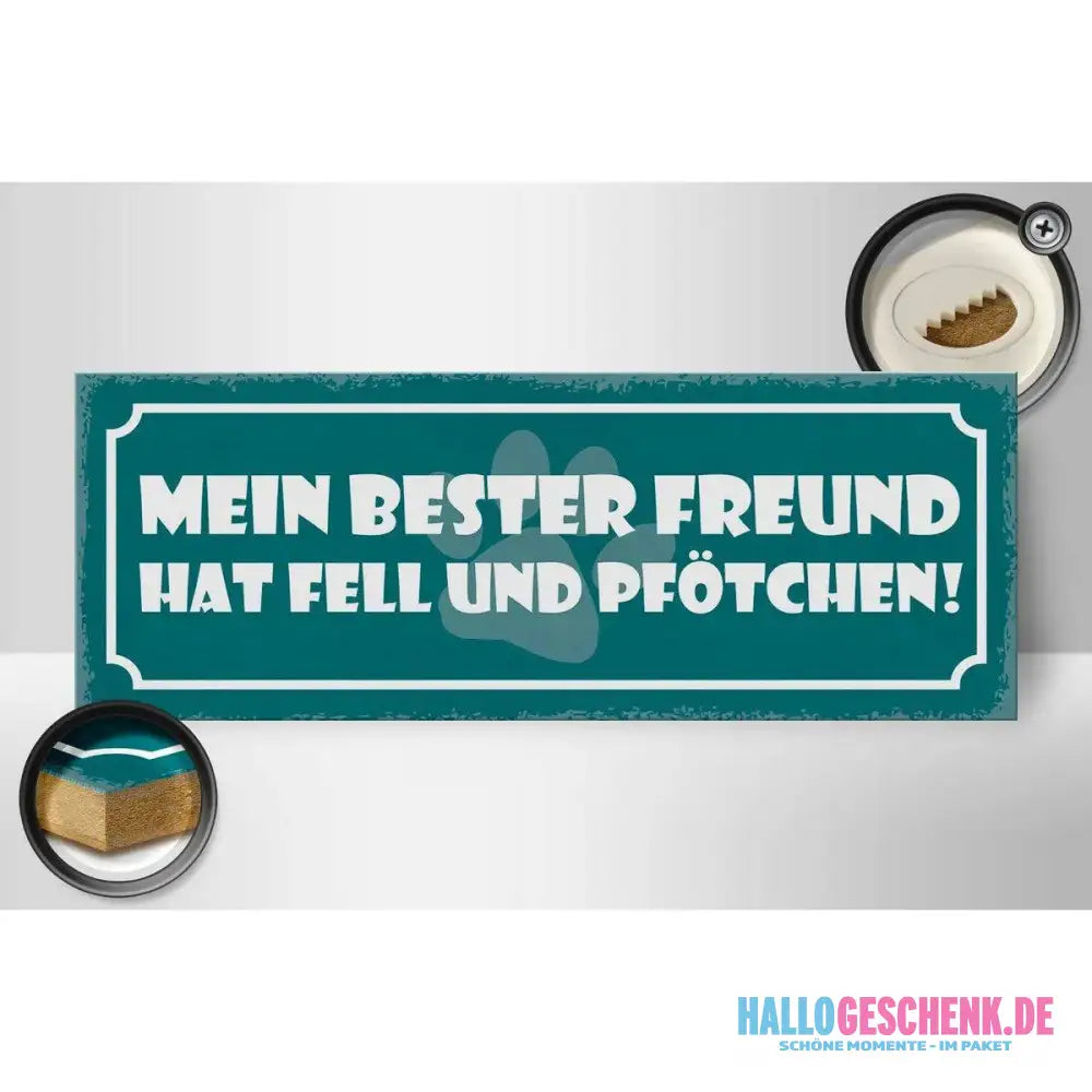 Holzschild Spruch 27x10cm Hund bester Freund Fell Pfötchen