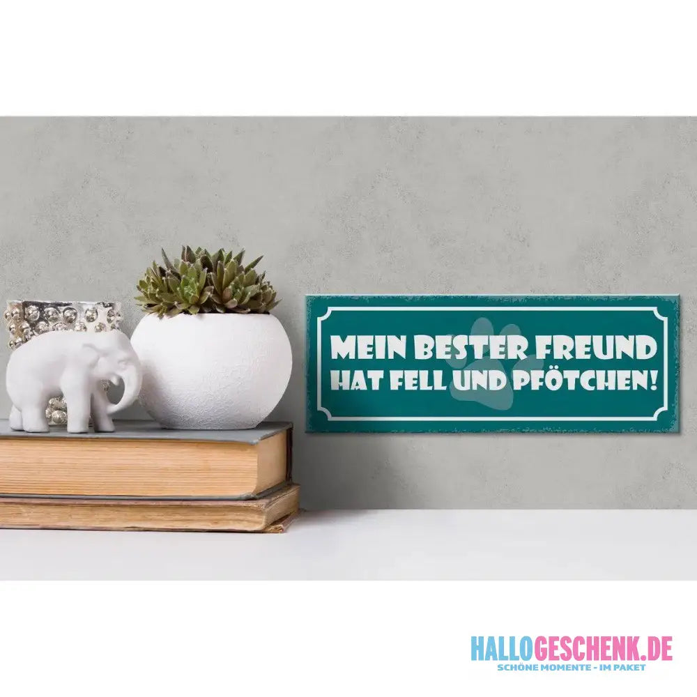 Holzschild Spruch 27x10cm Hund bester Freund Fell Pfötchen