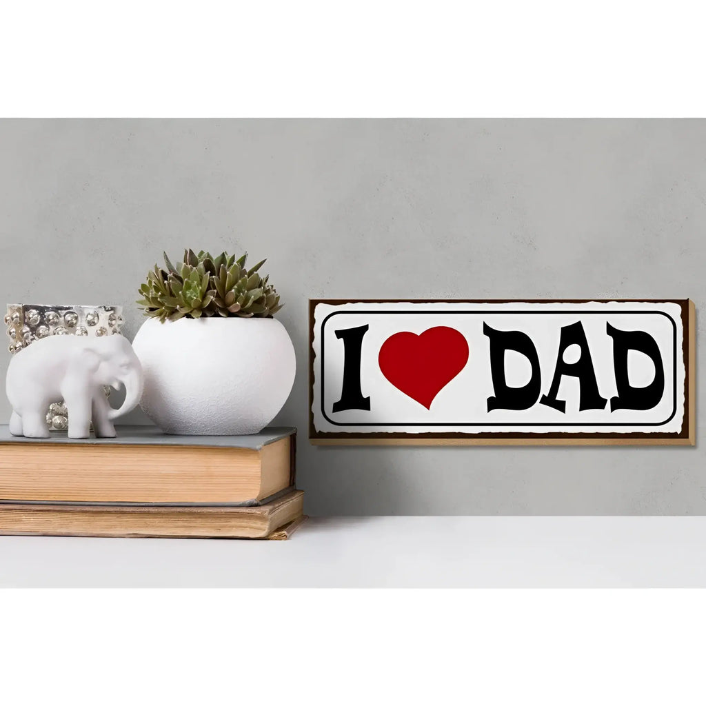 Weißes holzschild 27x10cm mit schwarzer schrift und rotem herz ich liebe dad papa geschenk deko