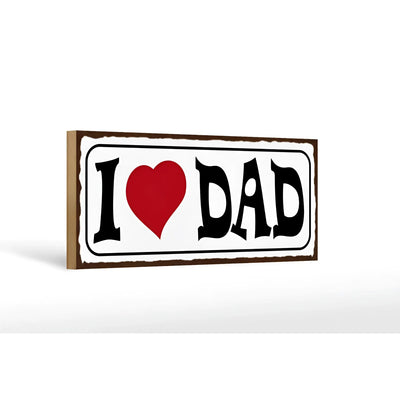 Weißes rechteckiges holzschild mit braunem rand und schwarzem text i herz dad als papa geschenk deko