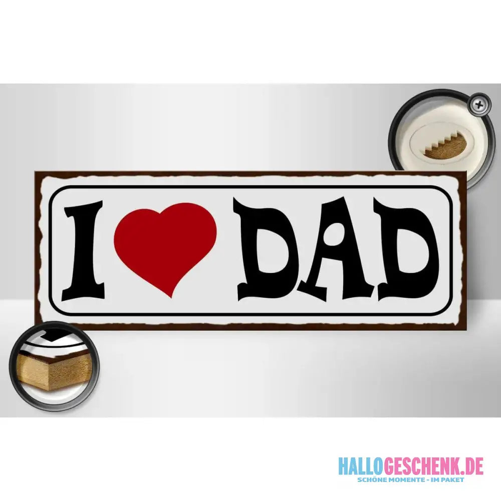 Holzschild Spruch 27x10cm I love Dad Papa Geschenk Deko