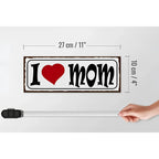 Weißes holzschild 27x10cm mit schwarzer schrift und rotem herz vintage stil i love mom mama geschenk deko