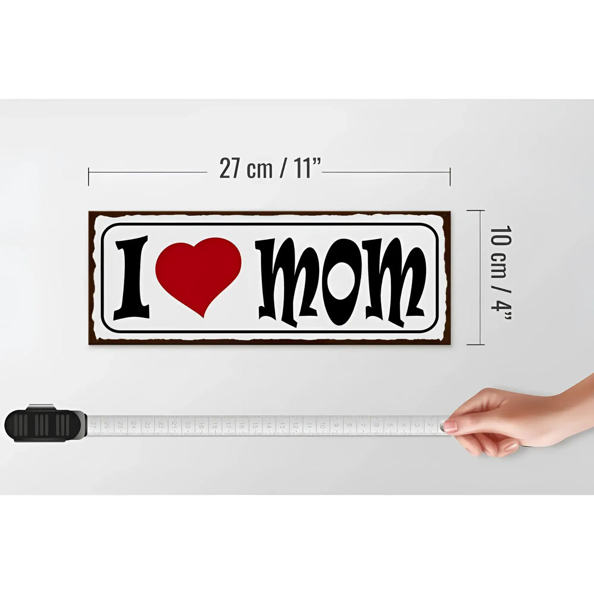 Weißes holzschild 27x10cm mit schwarzer schrift und rotem herz vintage stil i love mom mama geschenk deko