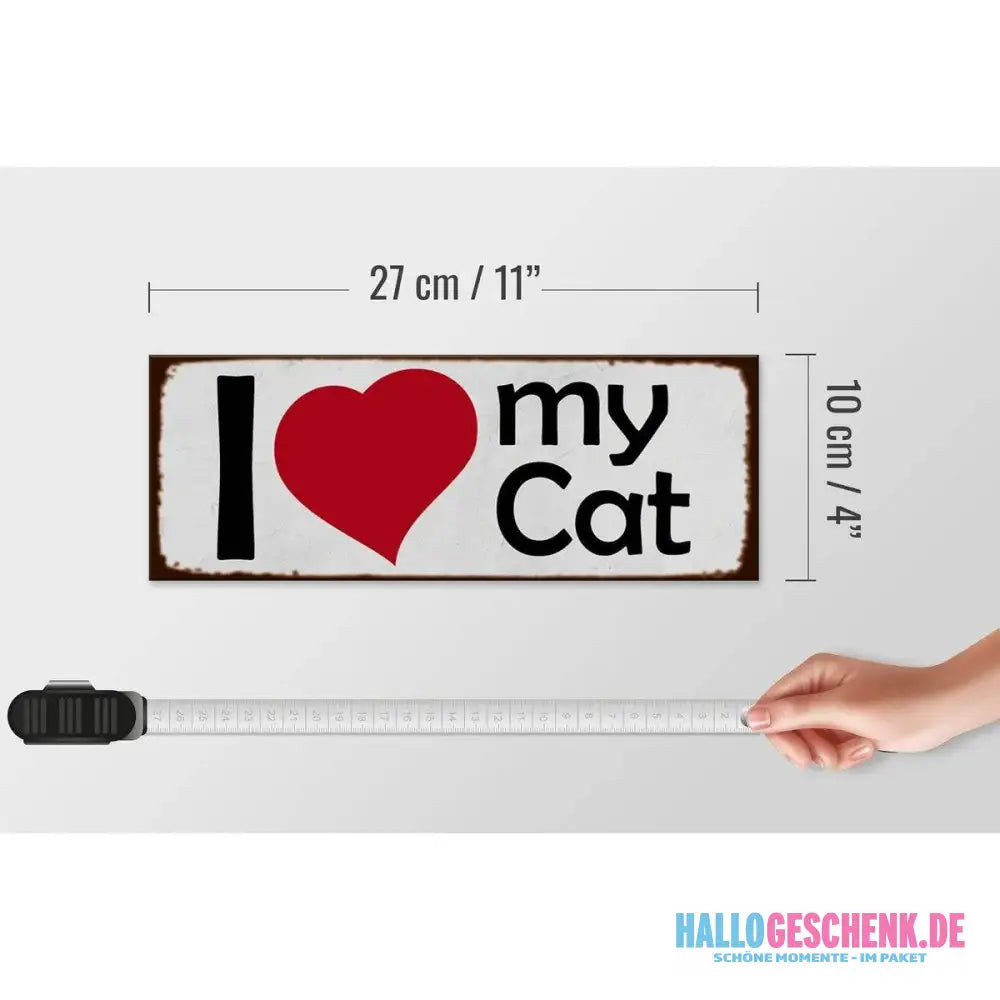 Holzschild Spruch 27x10cm I love my Cat Herz Katze Deko