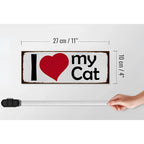 Weißes rechteckiges metallschild holzschild i love my cat mit rotem herz und braunem shabby rand