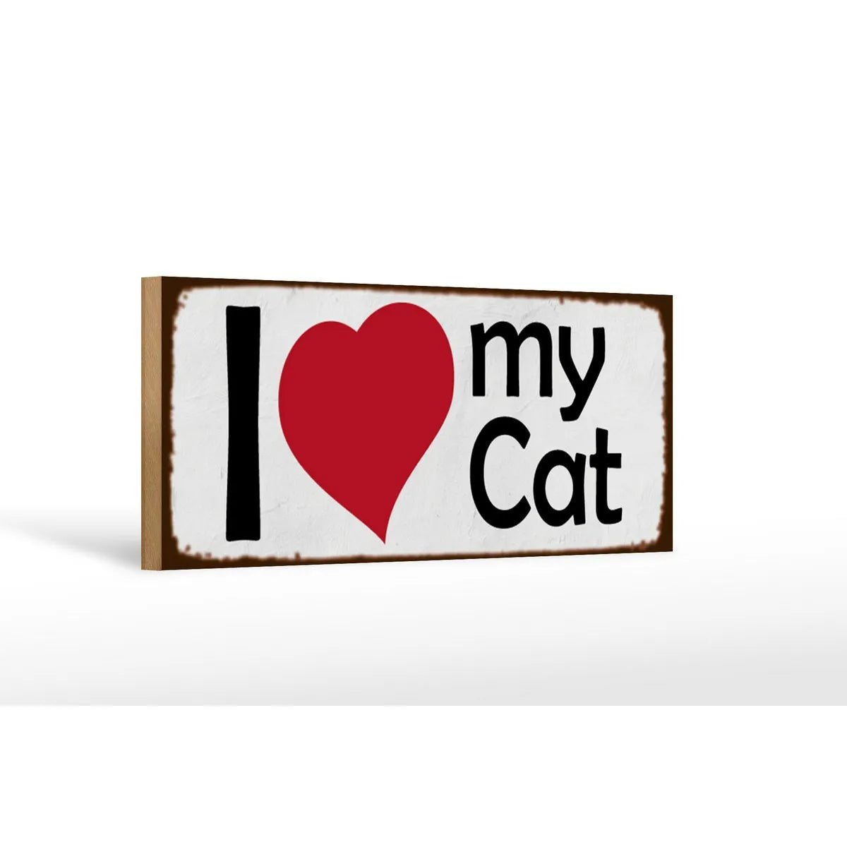 Holzschild Spruch 27x10cm I love my Cat Herz Katze Deko - HalloGeschenk.de