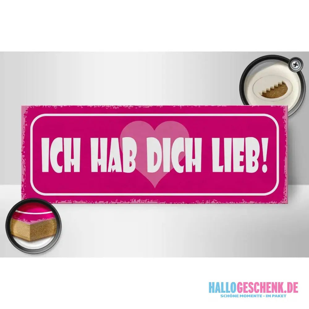Holzschild Spruch 27x10cm Ich hab dich lieb Herz Deko