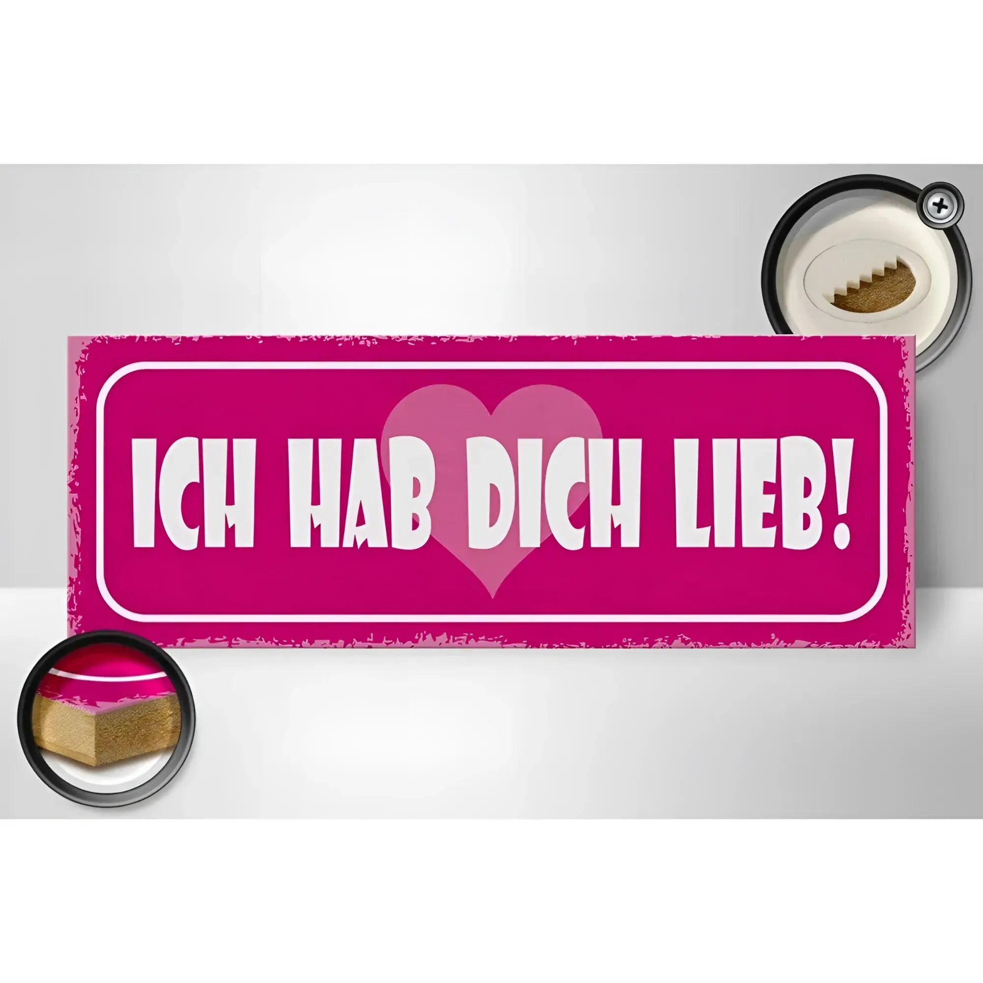 Vibranter pinker holzschild spruch 27x10cm mit weißem ich hab dich lieb text und herz deko