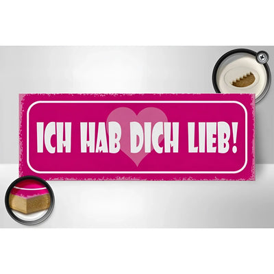 Vibranter pinker holzschild spruch 27x10cm mit weißem ich hab dich lieb text und herz deko