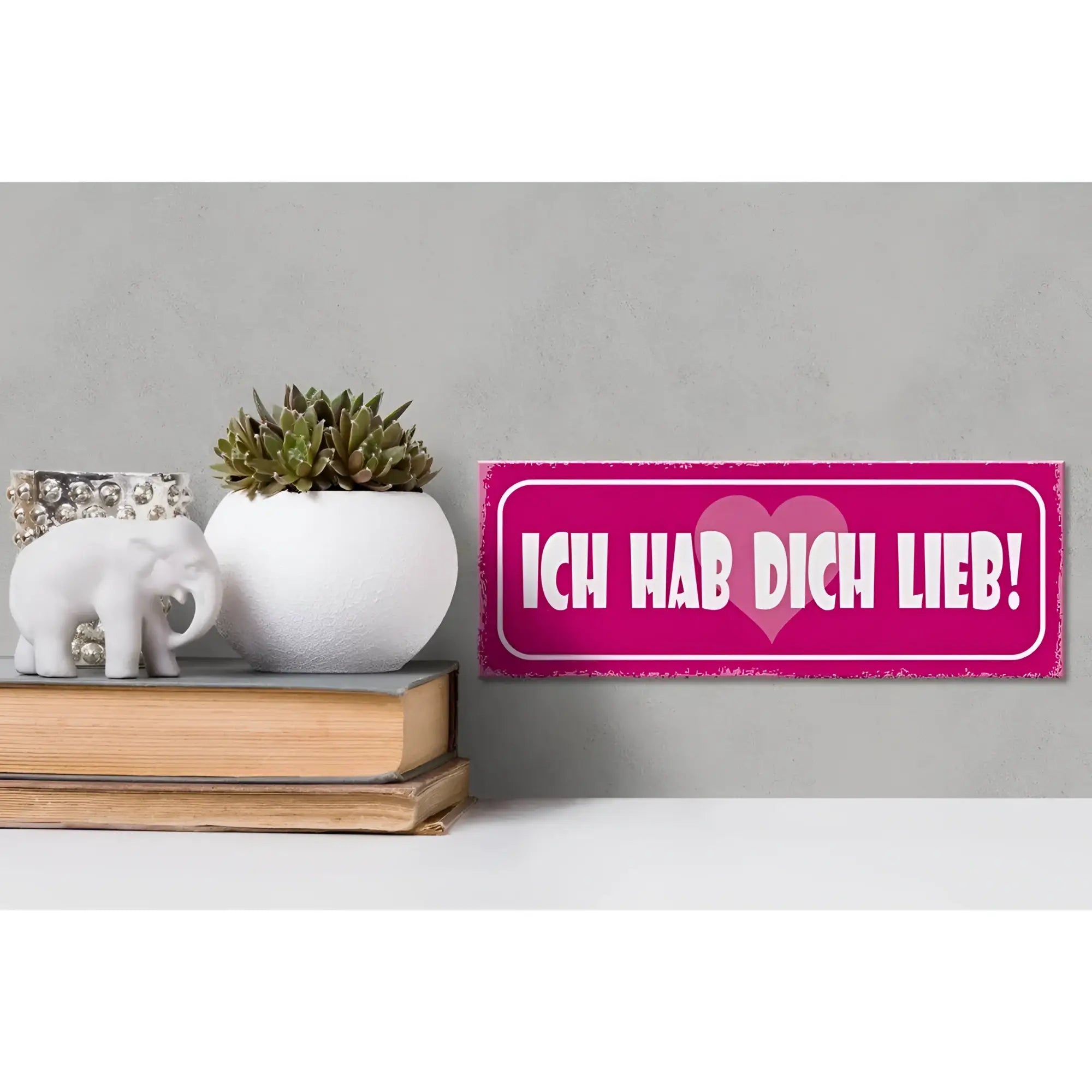 Vibranter pinker holzschild spruch 27x10cm mit weißem ich hab dich lieb text und herz deko mit distressed finish