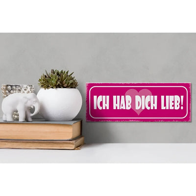 Vibranter pinker holzschild spruch 27x10cm mit weißem ich hab dich lieb text und herz deko mit distressed finish