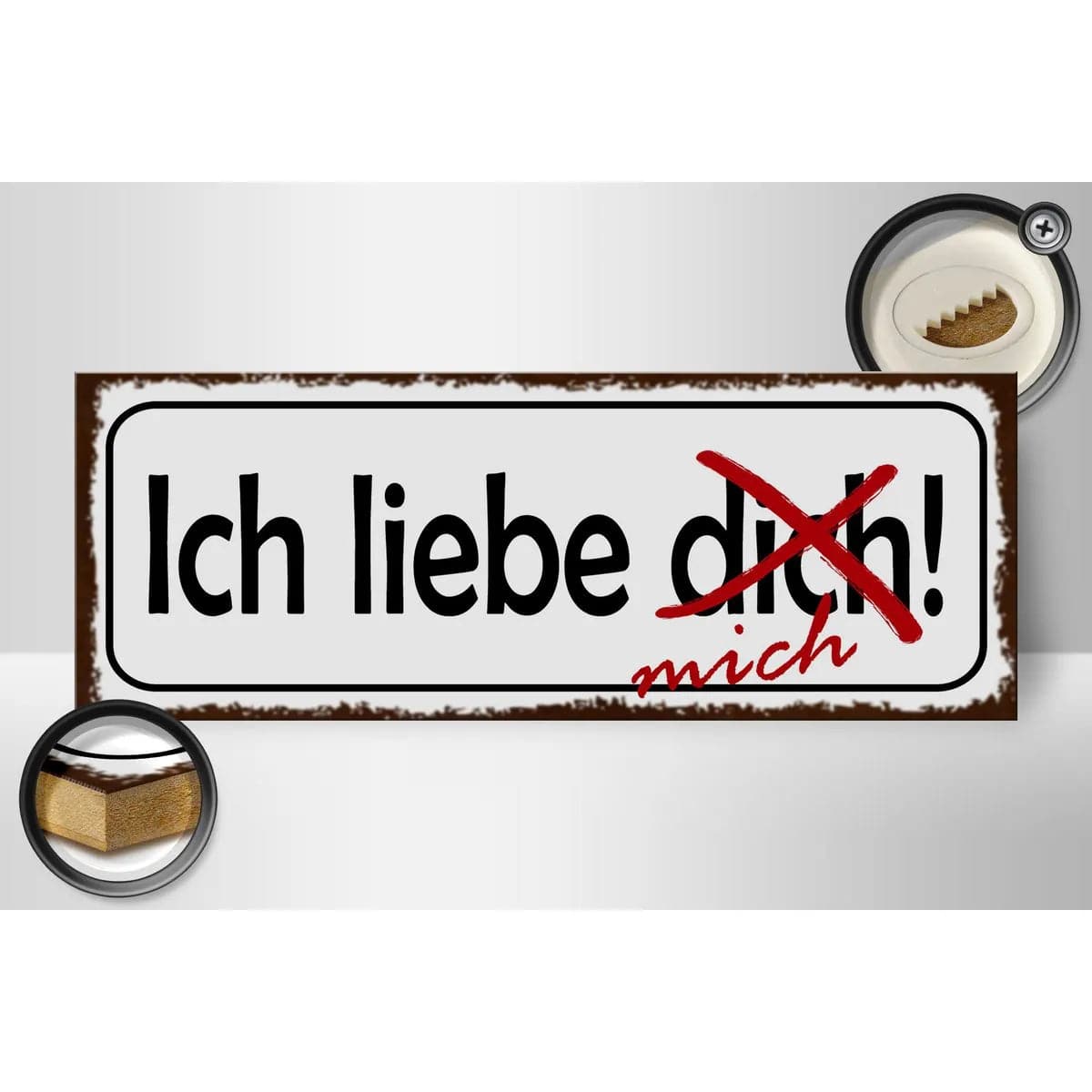 Holzschild Spruch 27x10cm Ich liebe dich mich Deko