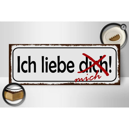 Holzschild Spruch 27x10cm Ich liebe dich mich Deko