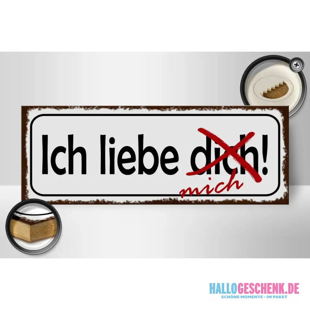 Holzschild Spruch 27x10cm Ich liebe dich mich Deko