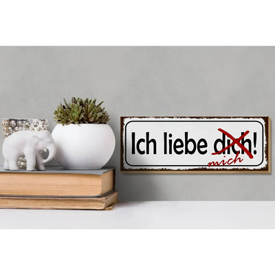 Weißes rechteckiges metallschild holzschild 27x10cm mit schwarzem und rotem ich liebe dich mich dekortext
