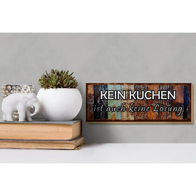 Rustikales holzschild 27x10cm mit distressed paint und spruch kein kuchen ist auch keine lösung in weißen buchstaben