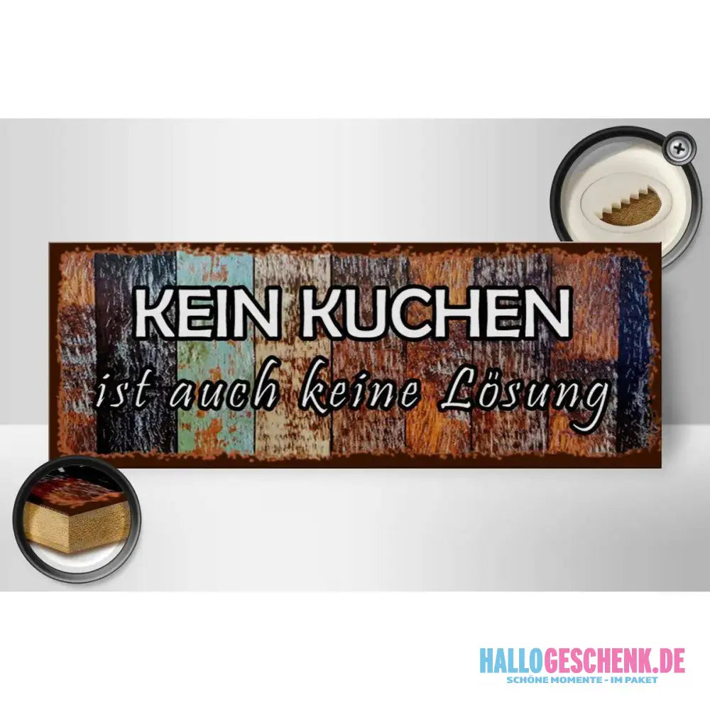 Holzschild Spruch 27x10cm Kein Kuchen ist keine Lösung Deko