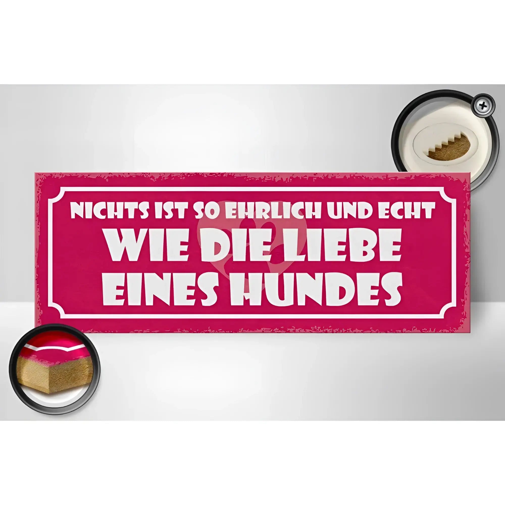 Holzschild spruch 27x10cm rechteckiges rosa metallschild mit weißem text liebe eines hundes ehrlich echt vintage look
