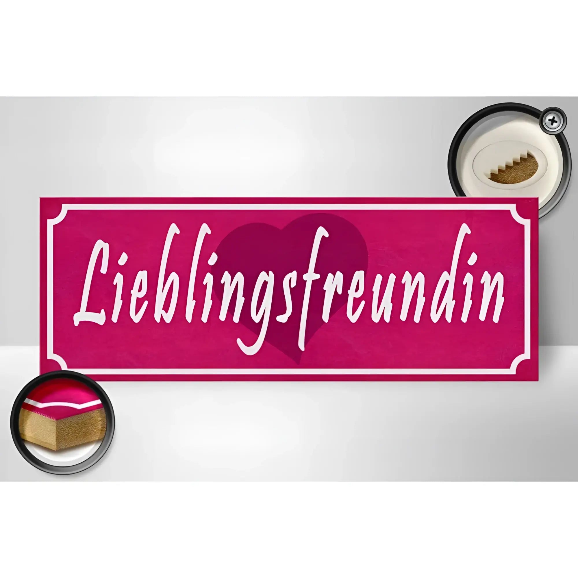 Leuchtendes pinkes holzschild 27x10cm mit weißer schrift lieblingsfreundin und herz geschenkidee