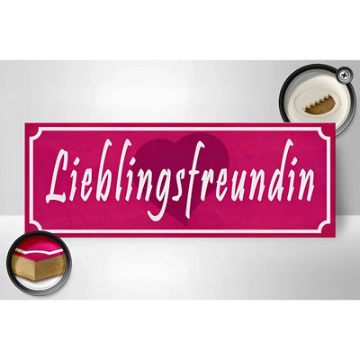 Leuchtendes pinkes holzschild 27x10cm mit weißer schrift lieblingsfreundin und herz geschenkidee