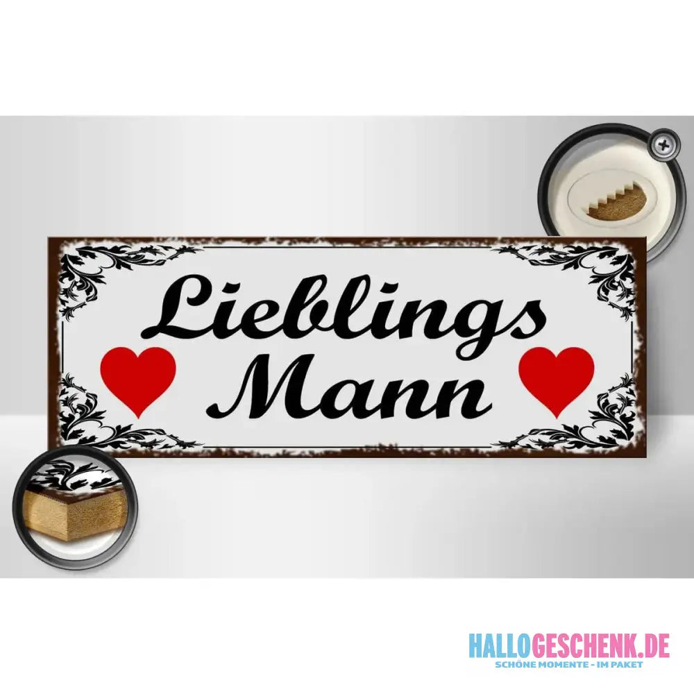 Holzschild Spruch 27x10cm Lieblingsmann Herz Geschenk Deko