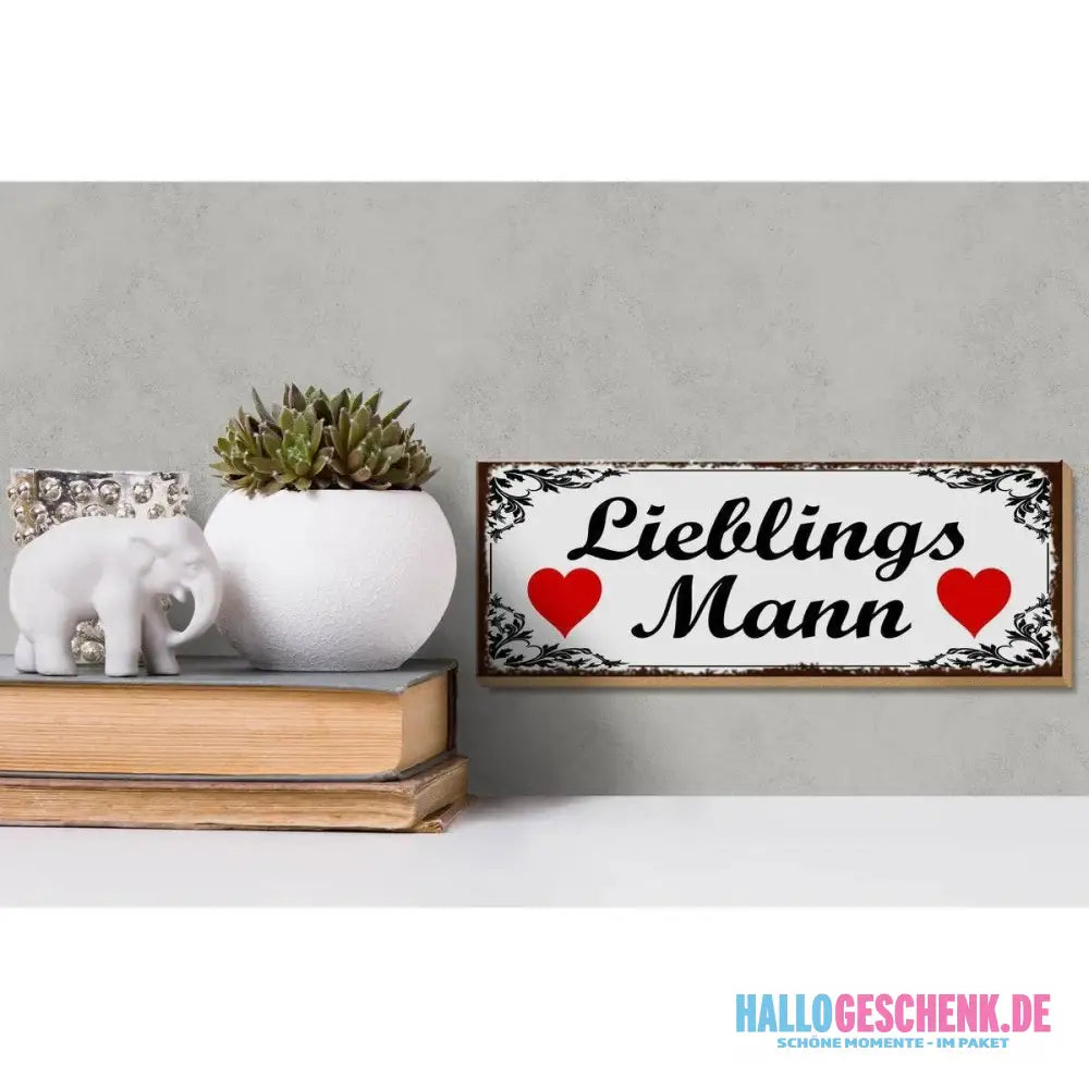 Holzschild Spruch 27x10cm Lieblingsmann Herz Geschenk Deko