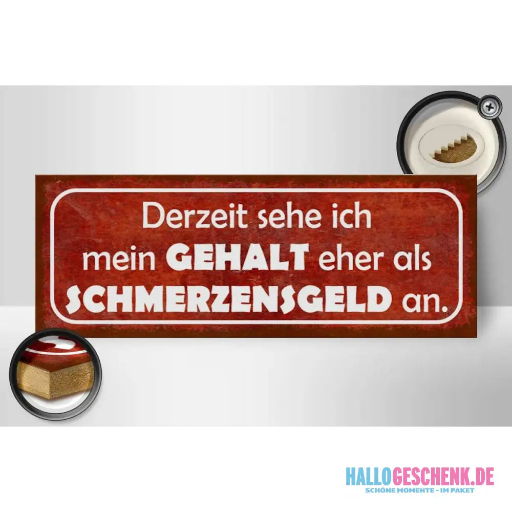 Holzschild Spruch 27x10cm Mein Gehalt eher Schmerzensgeld