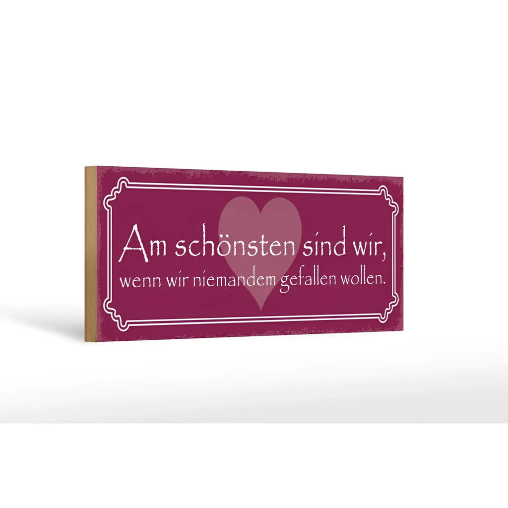 Rechteckiges holzschild 27x10cm mit maronfarbener used optik weißer kalligraphie und herzornament