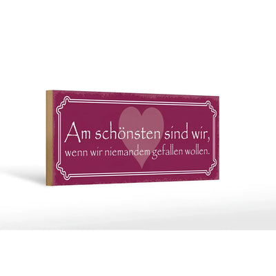 Rechteckiges holzschild 27x10cm mit maronfarbener used optik weißer kalligraphie und herzornament
