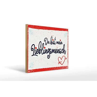 Weißes Leinwand Holzschild 30x40cm mit rotem Rand und roter Schrift du bist mein lieblingsmensch in marineblau