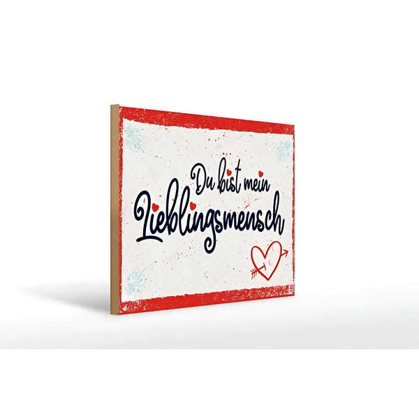 Weißes Leinwand Holzschild 30x40cm mit rotem Rand und roter Schrift du bist mein lieblingsmensch in marineblau