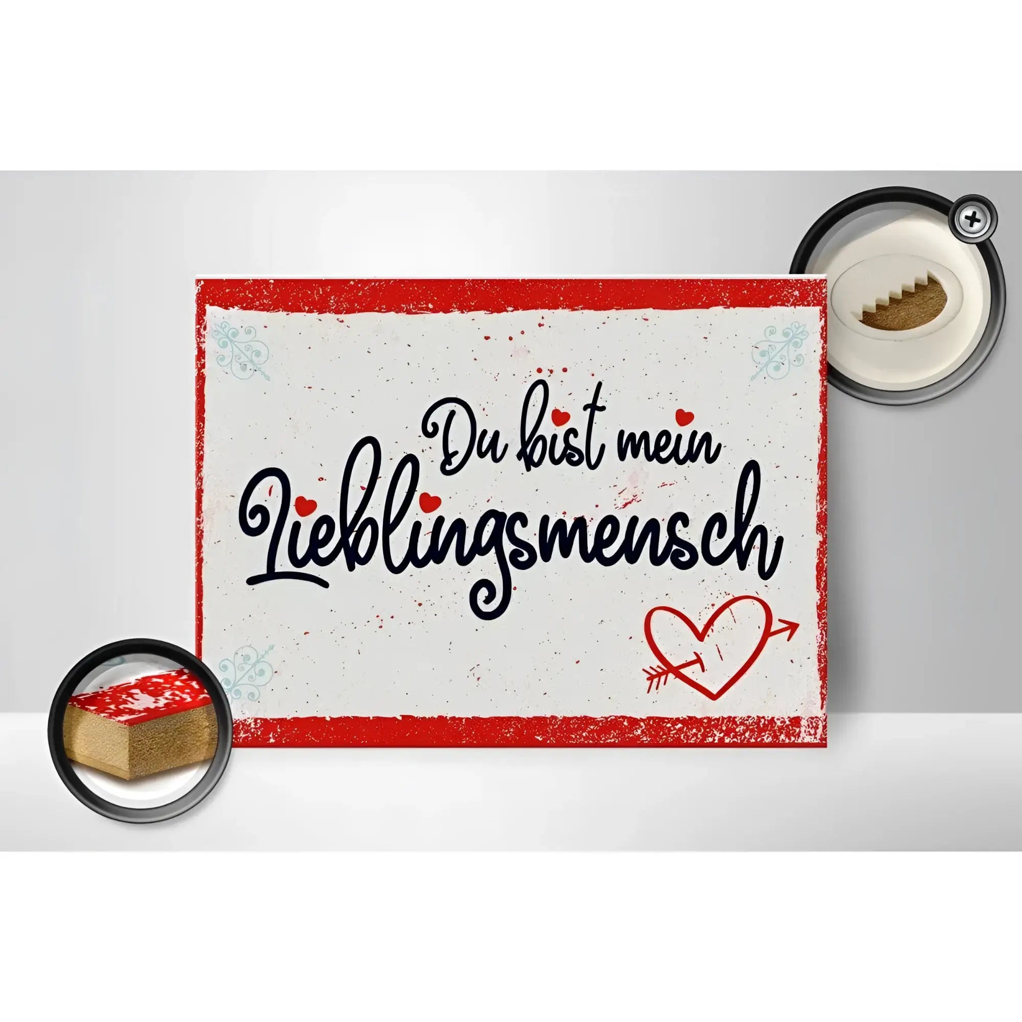 Weißes holzschild 30x40cm mit rotem distressed rahmen und schwarzem kursivtext du bist mein lieblingsmensch