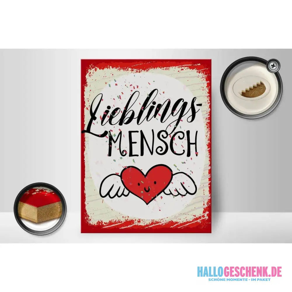 Holzschild Spruch 30x40cm Lieblingsmensch Herz Engel rot